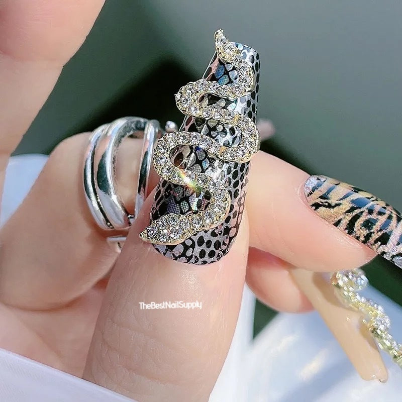 4pcs Large Snake CZ Nail Charm (Gold or Silver)