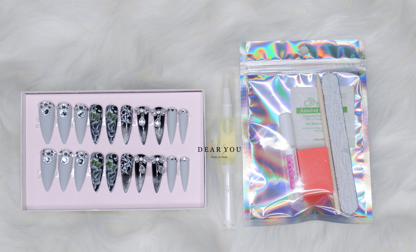 Gray Floral 20pcs (Stiletto)