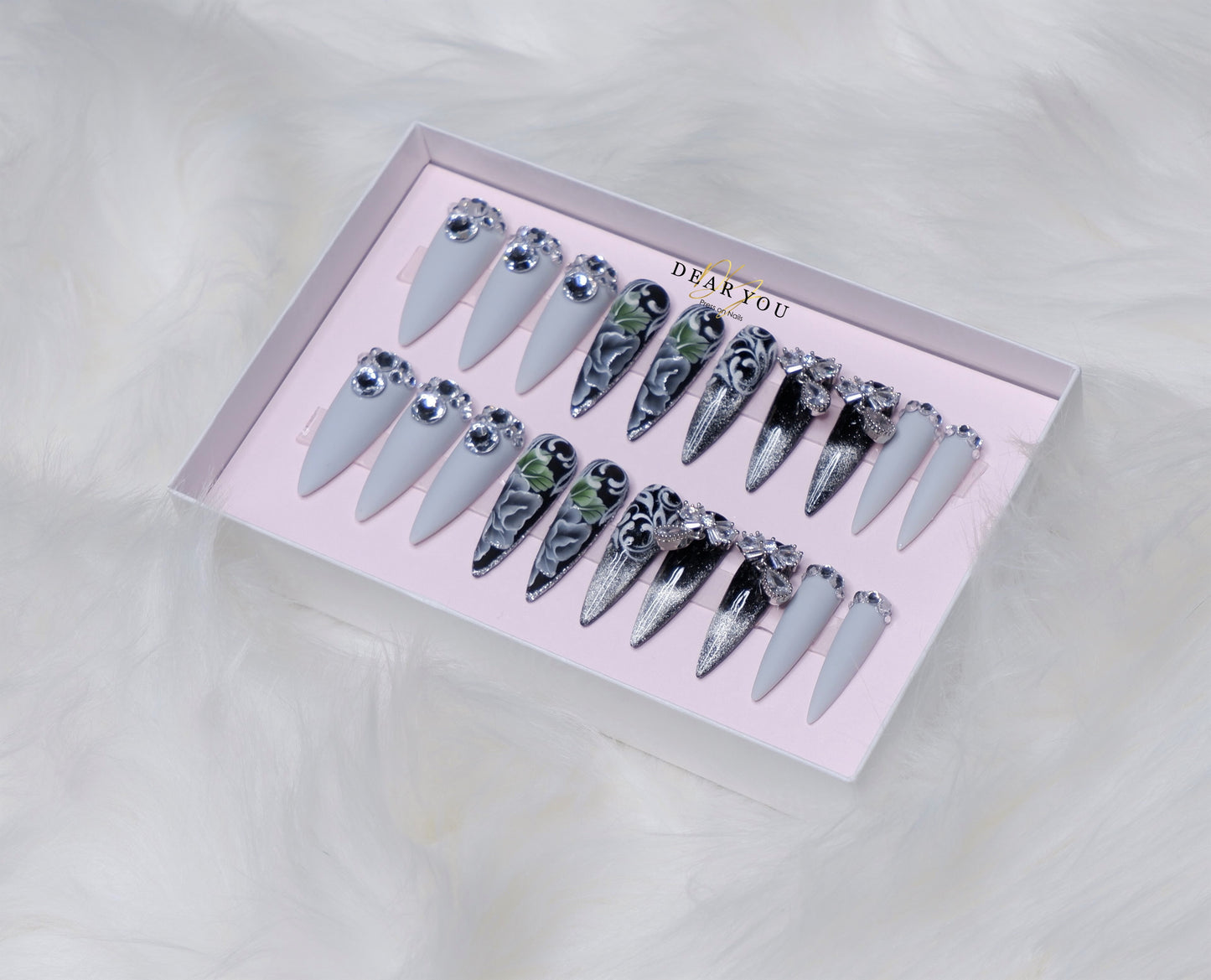 Gray Floral 20pcs (Stiletto)