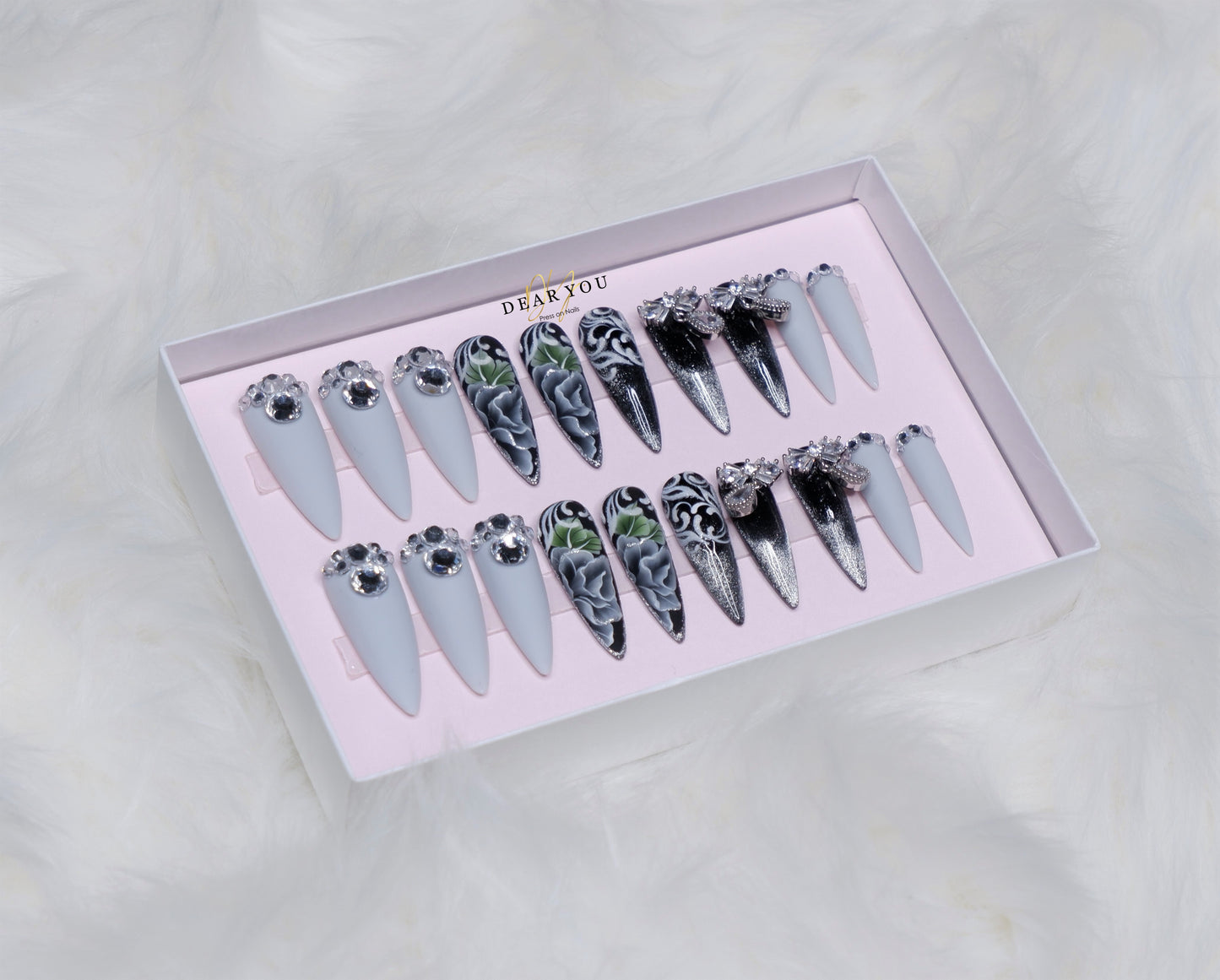 Gray Floral 20pcs (Stiletto)