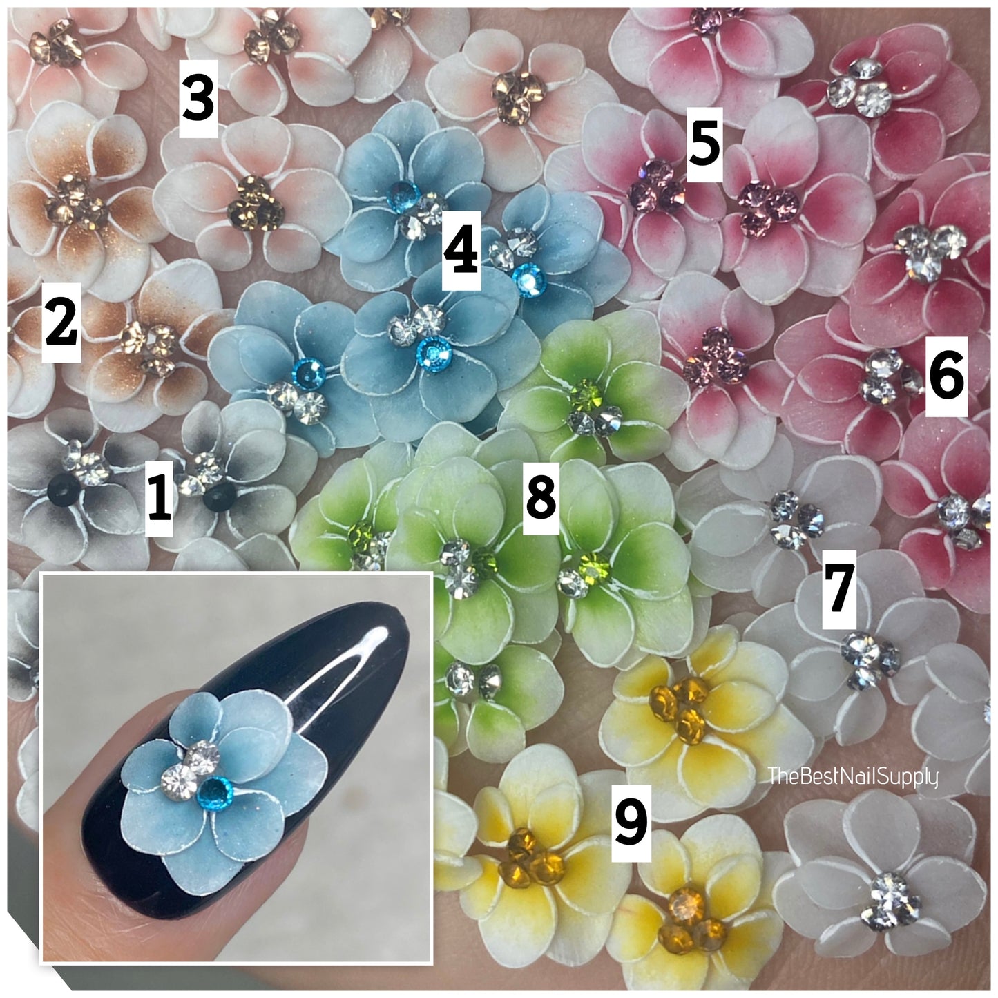 3D Acrylic Flowers 9 Colors (Style 14)